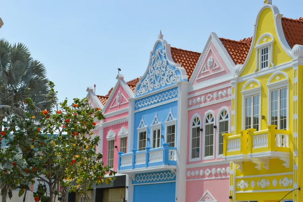 Colorful Dutch colonial houses in Oranjestad — a solo travel Aruba guide for women over 50